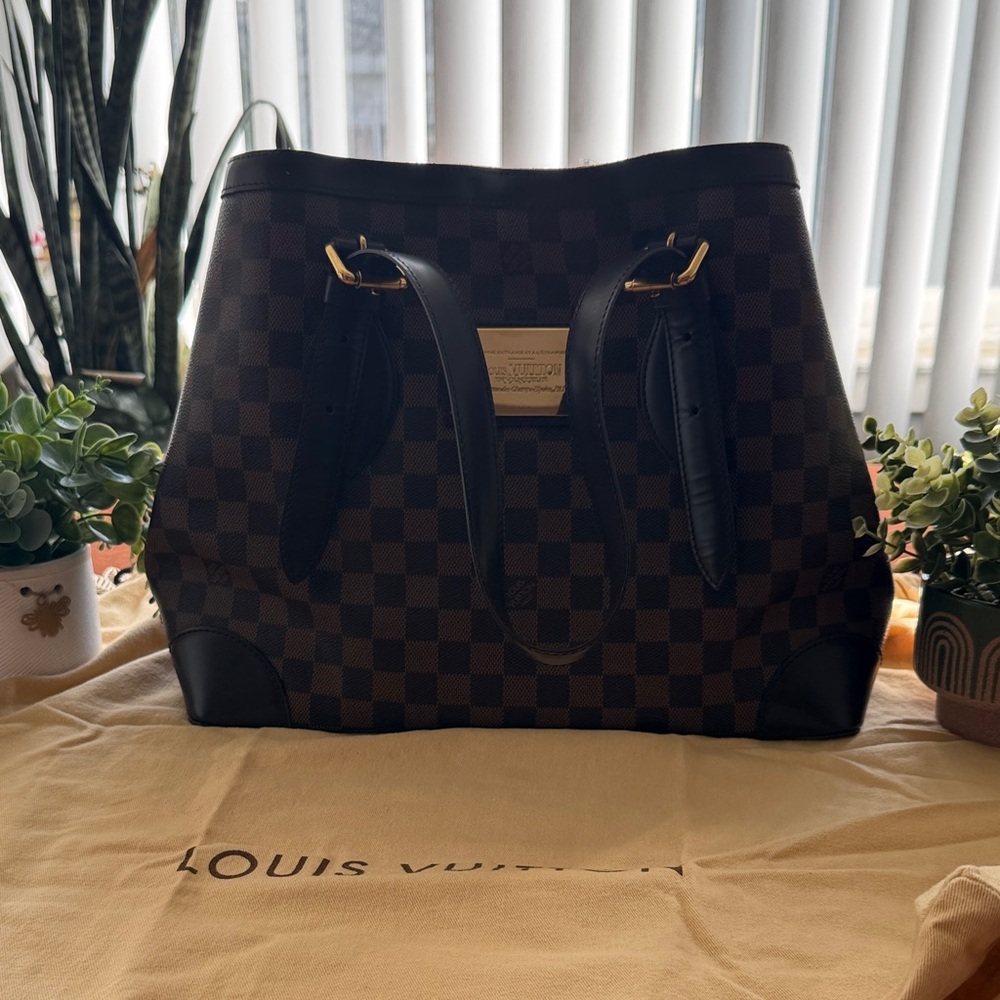 Louis Vuitton Damier Ebene Brown Tote with Gold Hardware
